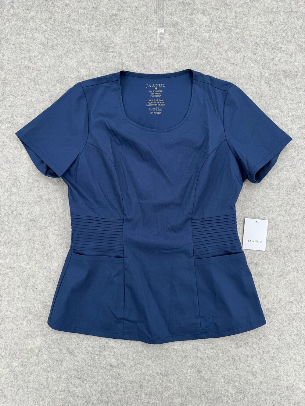 NWT Jaanuu Navy Blue Pintuck Scrub Top Women's Size MEDIUM J96050